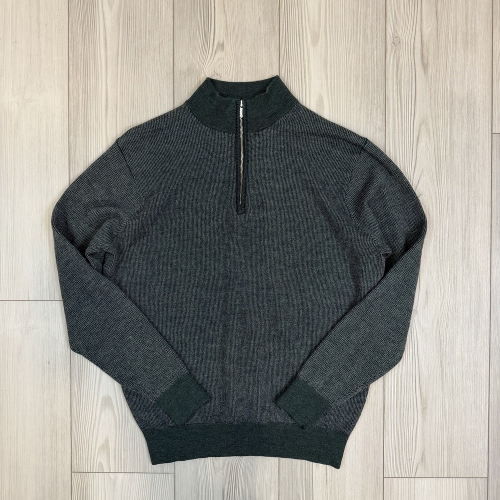 Peter‎ Millar Breaker Birdseye Men's Large Zip Sweater Balsam Knit Merino Wool